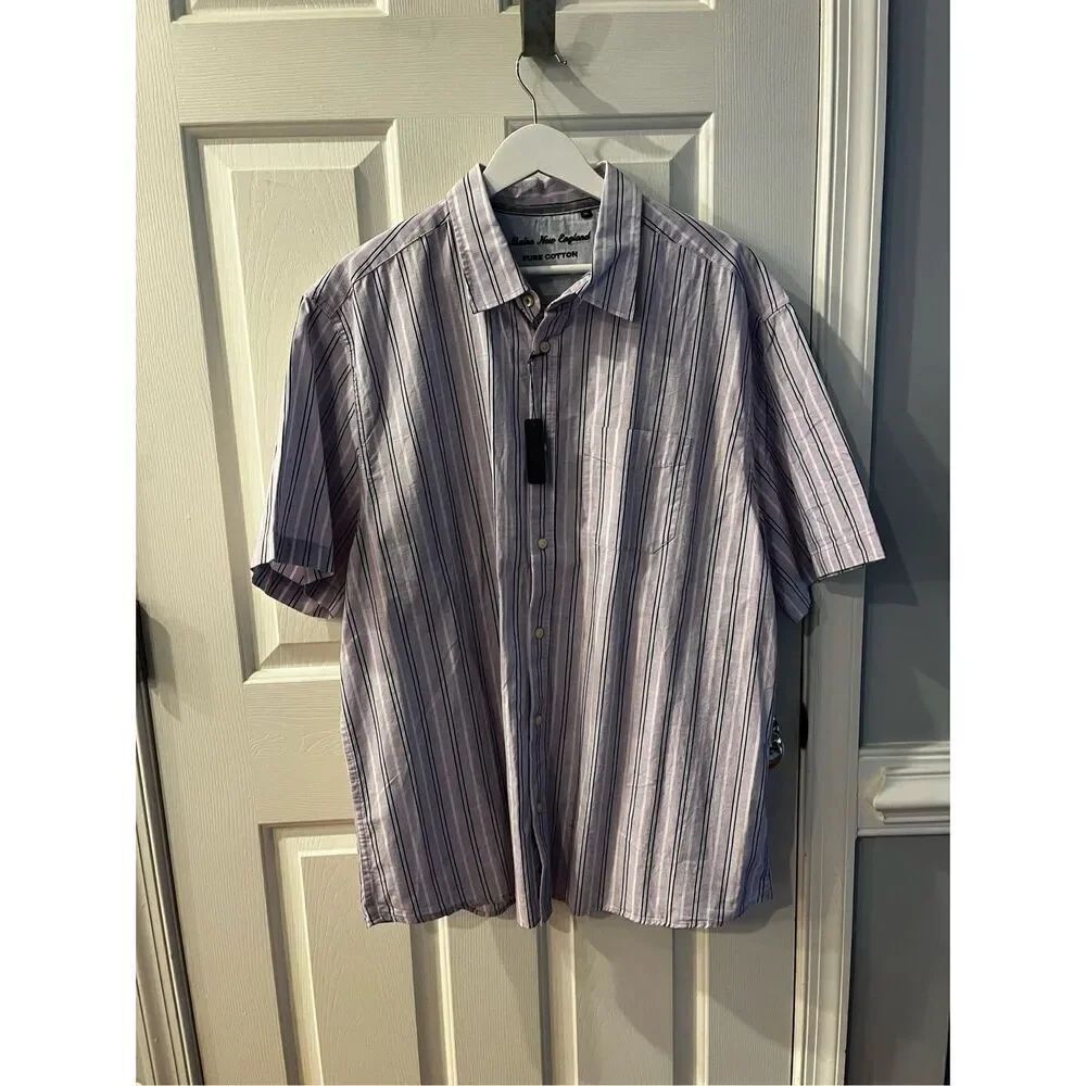 Maine New England Lavender Striped Short Sleeve Button Down Shirt sz XL NWT